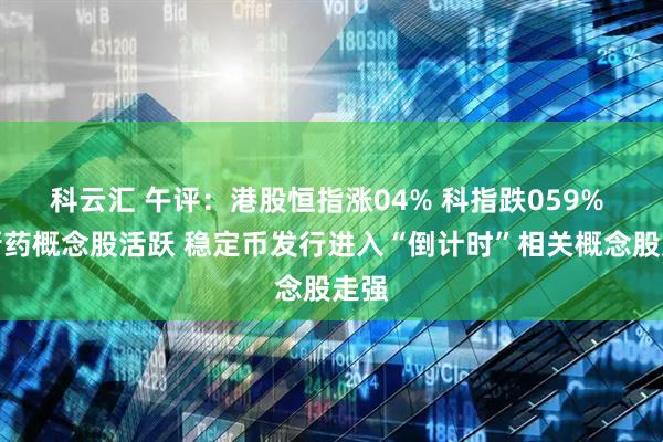 科云汇 午评：港股恒指涨04% 科指跌059% 创新药概念股活跃 稳定币发行进入“倒计时”相关概念股走强